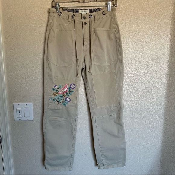Sundance Cream Khaki Embroidered Straight Leg Pants Boho Women's Size 2 - Picture 3 of 15